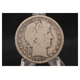 1907-D Barber Silver Half Dollar