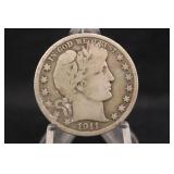 1911-P Barber Silver Half Dollar