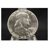 1963 Uncirculated Franklin Silver Half Dollar