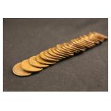Roll of 25 1929-S Wheat Cents G/F