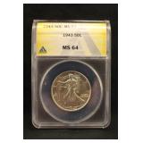 1943 MS64 Walking Liberty Silver Half Dollar