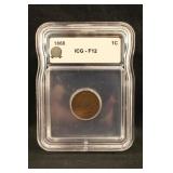 1868 Fine 12 Certified Indian Head Cent