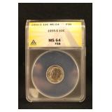 1955-S Certified MS64 FSB Roosevelt Silver Dime