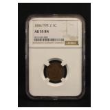1886 Type 2 AU55 Indian Head Cent