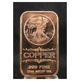 .999 1oz Pure Copper Liberty Bar