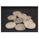 Lot of 10 90% Silver Pre-64 Mercury Dimes
