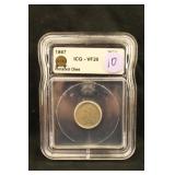 1867 VF20 U.S Three Cent Nickel Rotated Dies