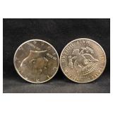 Lot of 2 1964 90% Silver Kennedy Half Dollars