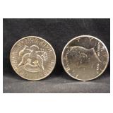 Lot of 2 1964 90% Silver Kennedy Half Dollars