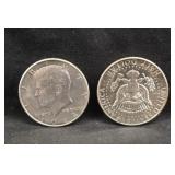 Lot of 2 1964 90% Silver Kennedy Half Dollars