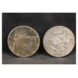 Lot of 2 1964 90% Silver Kennedy Half Dollars