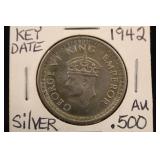 1942 Great Britain India Silver Rupee