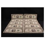 Lot of 10 1995 $2 Bank Notes