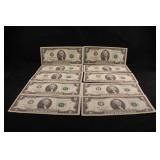 Lot of 10 1995 $2 Bank Notes *Crispy