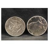 Lot of 2 1964 90% Silver Kennedy Half Dollars