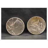 Lot of 2 1964 90% Silver Kennedy Half Dollars