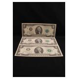 Lot of 3 $2 Bank Notes