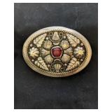 Vintage Alpaca Mexico Belt Buckle with Red