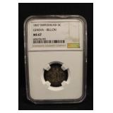 1847 Switzerland 5C Geneva Billion MS67
