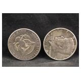Lot of 2 1964 90% Silver Kennedy Half Dollars