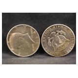 Lot of 2 1964 90% Silver Kennedy Half Dollars