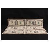 Lot of 6 1995 $2 Bank Notes