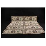 Lot of 10 1976 Bicentennial $2 Bank Notes
