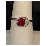 10K Ruby and Diamond Ring Sz 6.5
