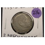 1937-J Nazi Germany Silver 2 Reichsmark Coin