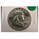 1954-D Uncirculated Franklin Silver Half Dollar