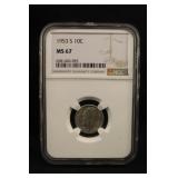 1953-S MS67 Roosevelt Silver Dime