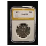 1945 Certified Walking Liberty Silver Half