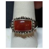 .925 Silver Carnelian Agate Ring Sz 9.5