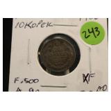 1906 Russian Silver 10 Kopek Coin
