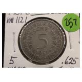 1951-G Germany Silver 5 Mark Coin