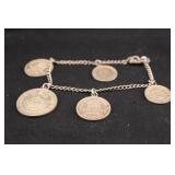 Silver 1940s Coin Bracelet With Silver Chain