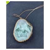 Gold plated Lt Green Geode on 26" Chain