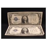 Lot of 2 1928-B $1 Silver Certificate "Funny Back"