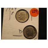 Lot of 2 Roosevelt Silver Dimes