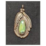 Unmarked Silver Pendant With Green Turquoise