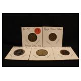 Lot of 5 Mixed Vintage Tokens