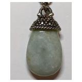 .925 Silver Chain w/Jade Teardrop and Marcasite