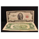 Lot of 2 1953 A&C $2 Red Seal Bank Notes