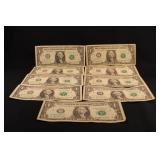 Lot of 9 $1 U.S. Federal Reserve Star Notes
