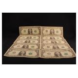 Lot of 10 $1 U.S. Federal Reserve Star Notes