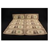 Lot of 10 $1 U.S. Federal Reserve Star Notes