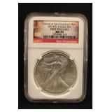 2014-S MS70 Certified 1oz .999 Silver Eagle
