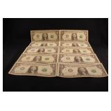 Lot of 10 $1 U.S. Federal Reserve Star Notes