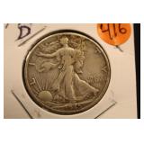 1945-D Walking Liberty Silver Half Dollar