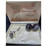 Hand Engraved Anson Cufflink & Tie Tac Set